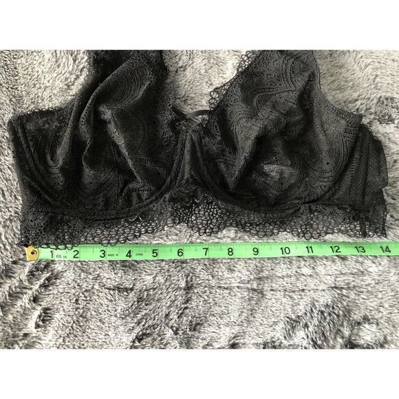 Gilligan and O’Malley Lace Bralette LARGE Black Sheer Underwire Sexy Double Hook - Picture 8 of 9